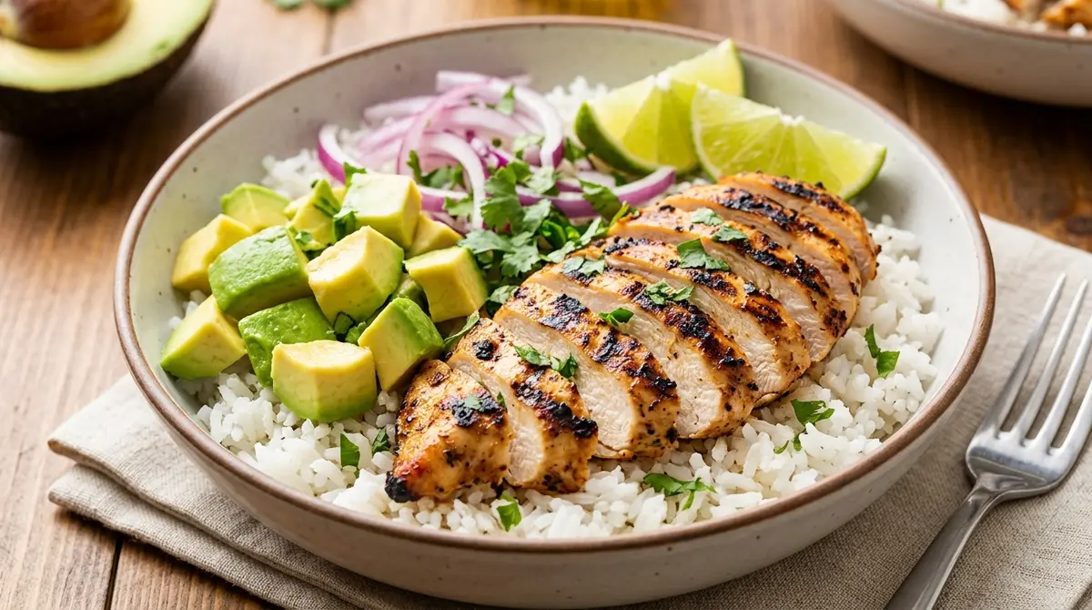 Grilled Chicken Avocado Rice Bowl